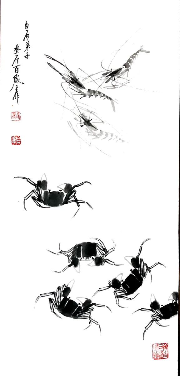 Shrimp and Crabs — ink on paper