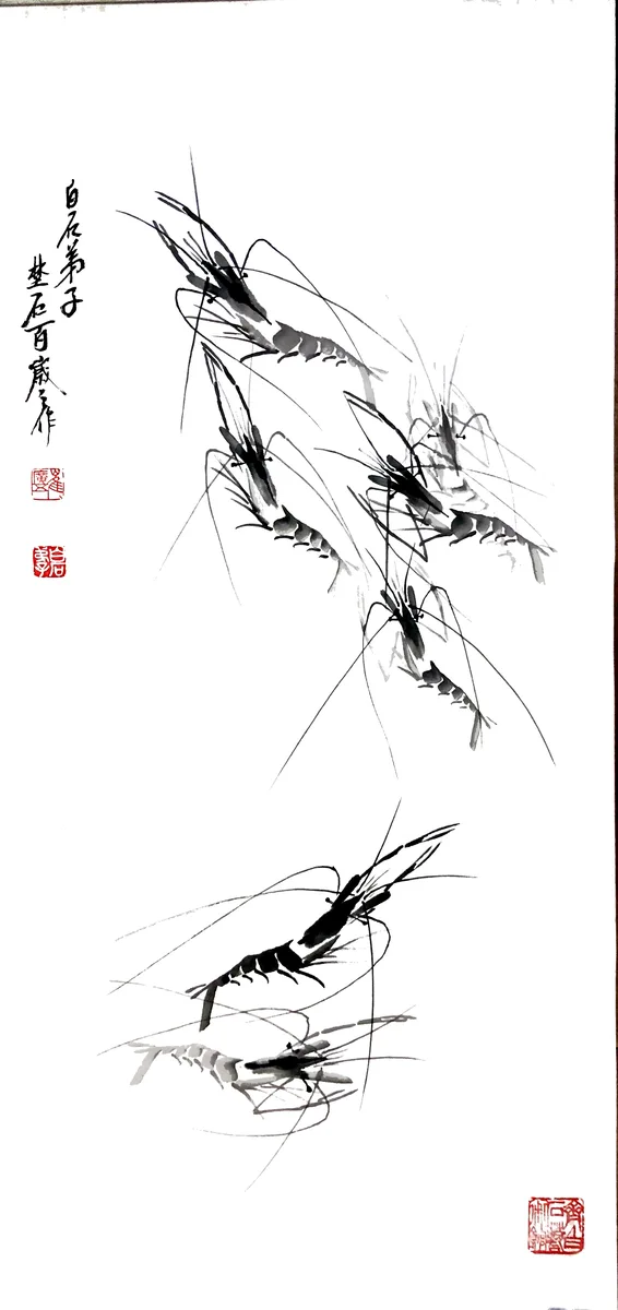 Swimming Shrimp — ink on paper