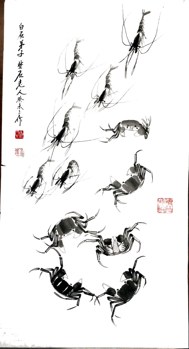 Shrimp and Crabs — ink on paper